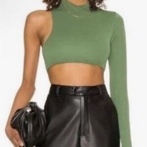 Camila Coelho Blake Asymmetrical Crop Top in Basil Green Size XS NEW